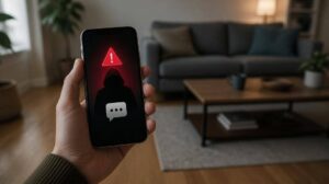 Smartphone che mostra un avviso visivo di sicurezza relativo a un messaggio